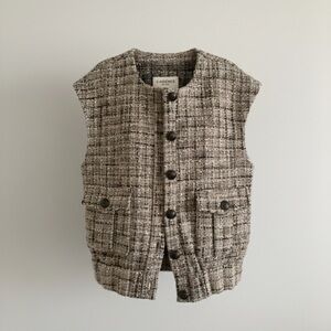 L'AGENCE Uma Tweed Button-Front Vest - Camel Multi - XS